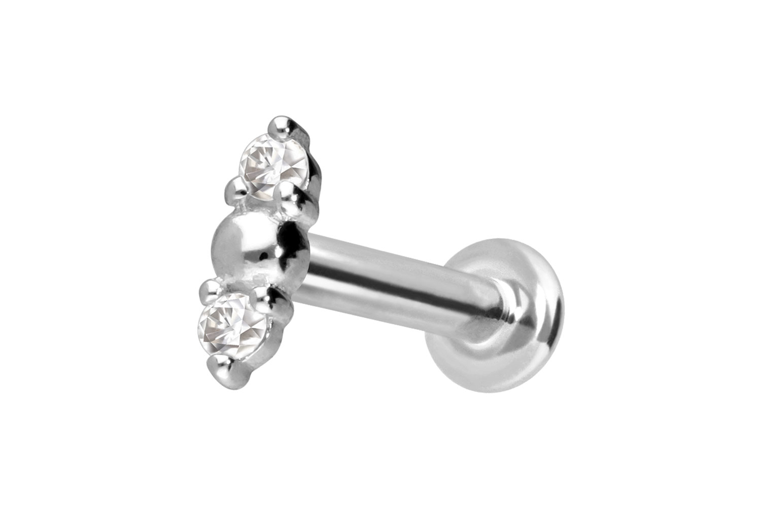 14 Karat Gold Labret Piercing mit Innengewinde 2 MOISSANITE + KUGEL